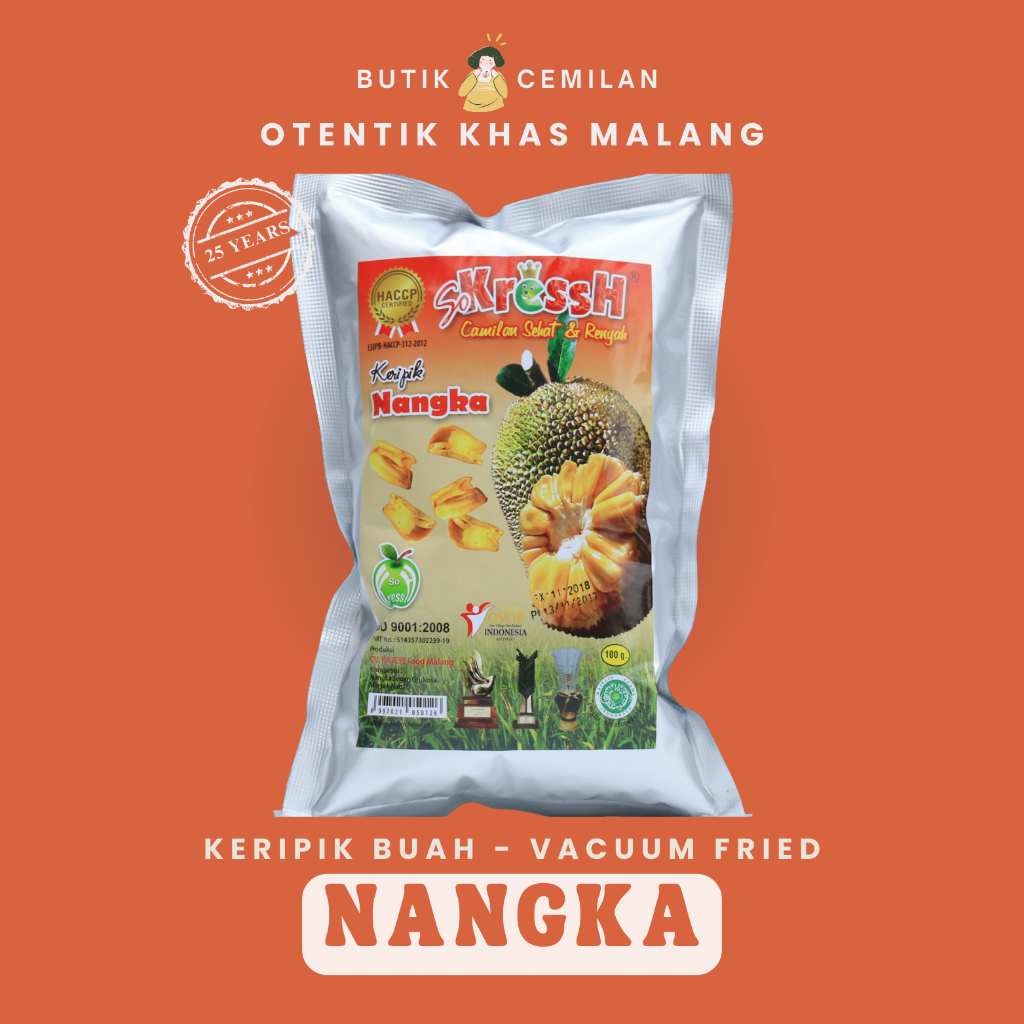

Keripik Buah Nangka Sokressh 100gr - Camilan Sehat Renyah Asli Malang