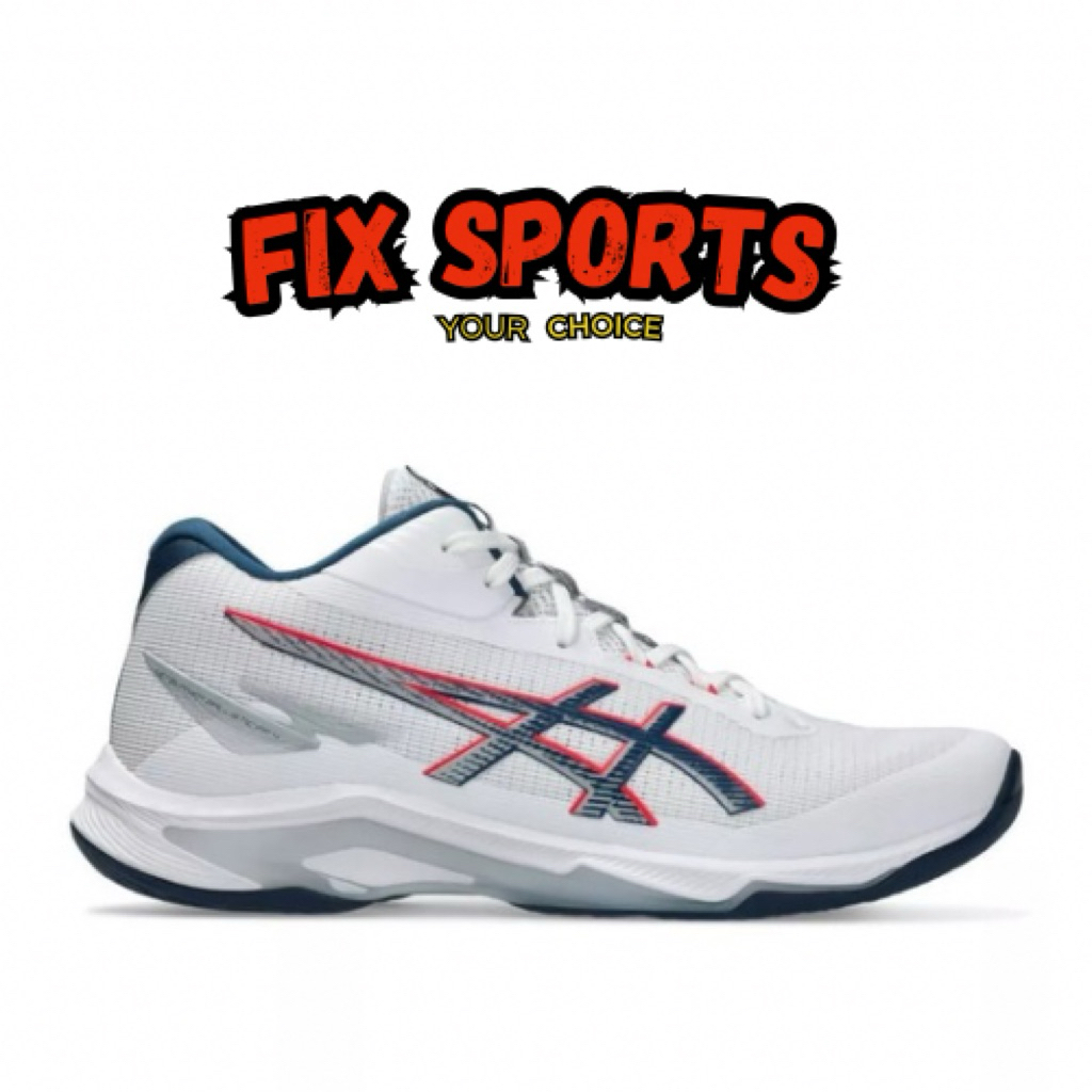 Sepatu Voli Unisex Asics Netburner Ballistic FF MT 4 White Mako Blue 153A07111