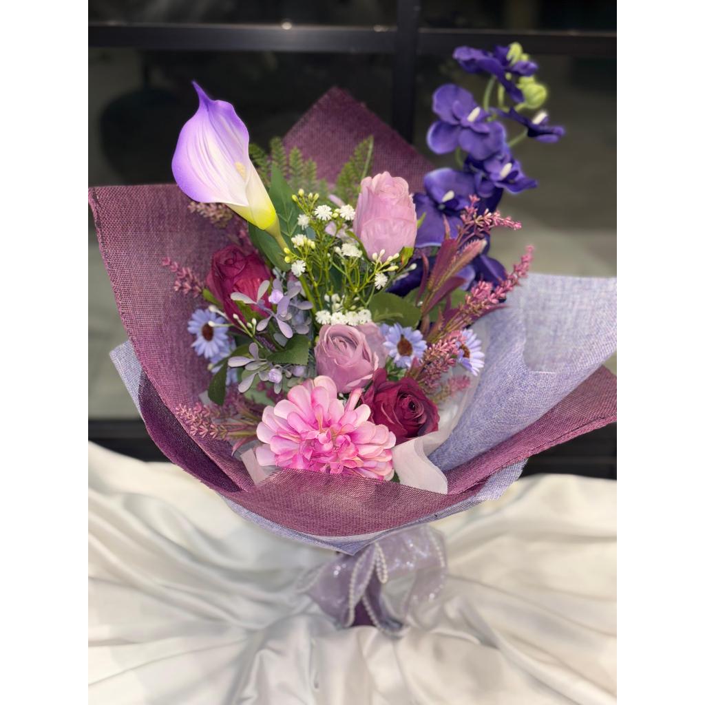 Bouquet Bunga Artificial Ungu & Pink – Rose, Calla Lily, Dahlia & Mix Flower