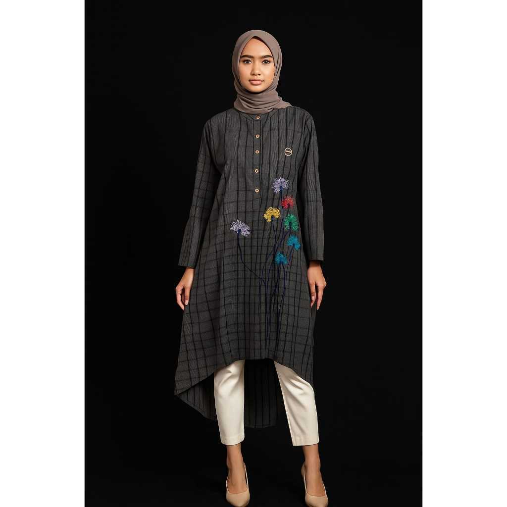 Noora Tunik Bordir Bunga Elegan / long tunik katun