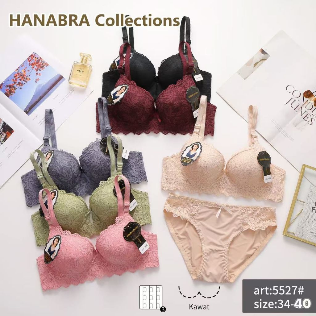 Set Bra + CD Hanabra 5527 Cup A Pakai Kawat Busa Sedang Full Brukat