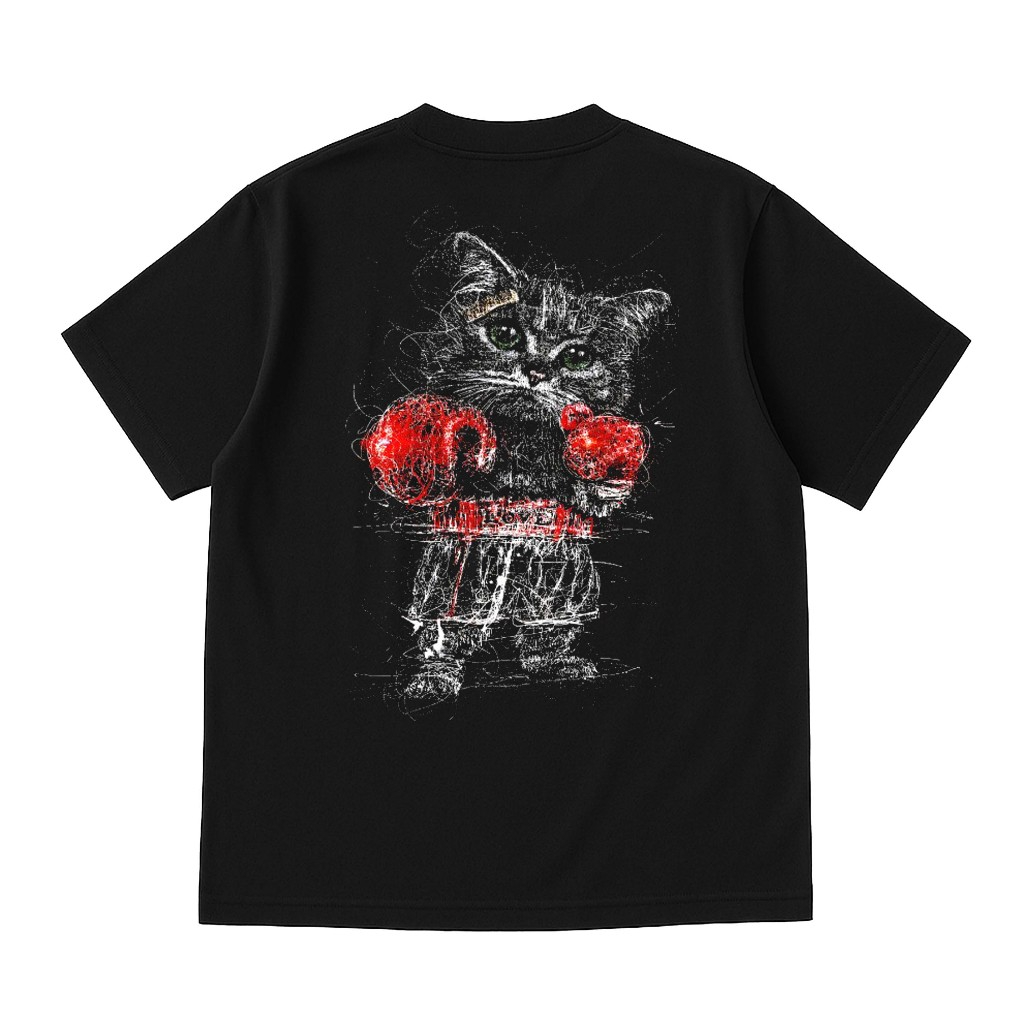 Baju Kaos Distro Unisex Pria Wanita CAT BOXER Hitam Catton Combed 30s Kaos Oblong 100% Original