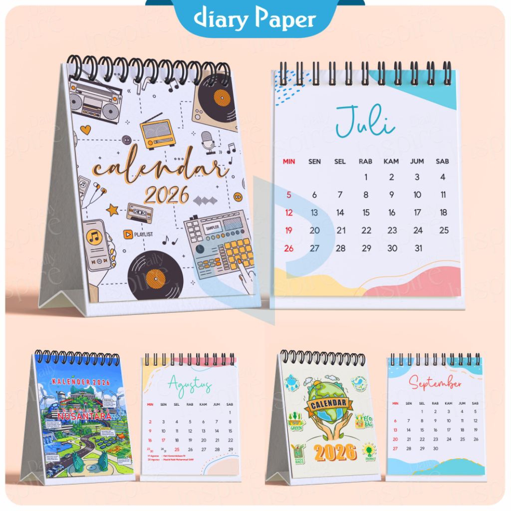 

TERBARU Kalender meja kantor 2026 Double ring spiral souvenir Kalender 2026