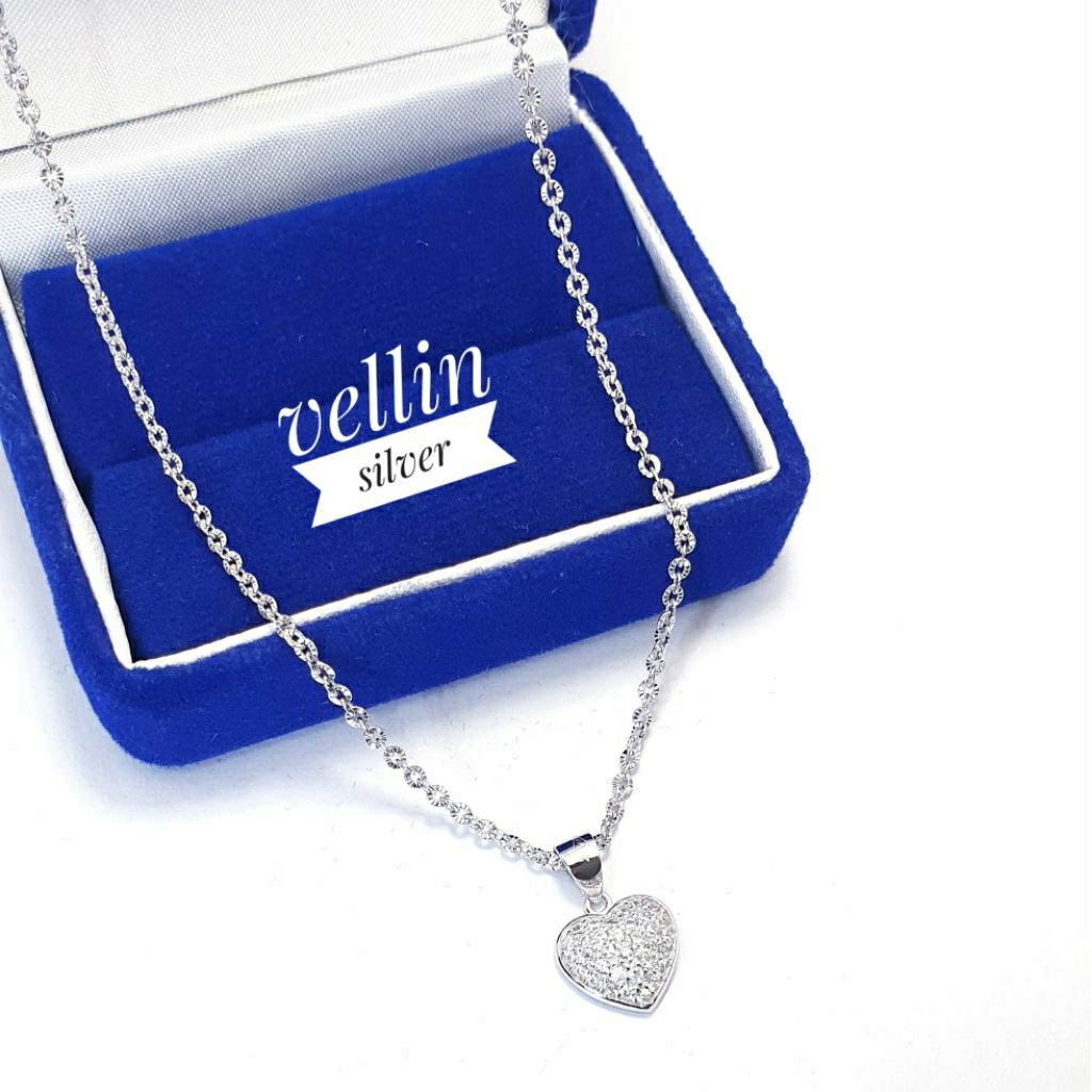 Kalung Perak 925 Liontin Love Heart Silver Asli Lapis Emas Putih - Kalung Wanita Korea