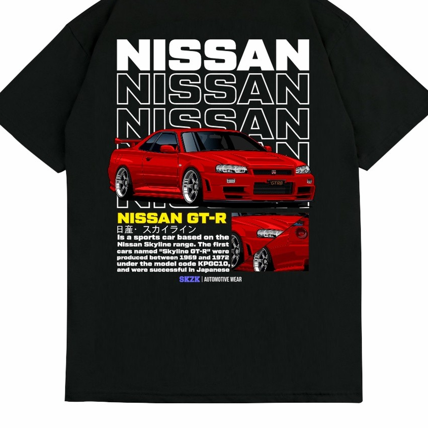 Kaos Baju Distro Katun Combed 24s Unisex Gambar Mobil NISSAN SKYLINE R34 JDM Otomotif