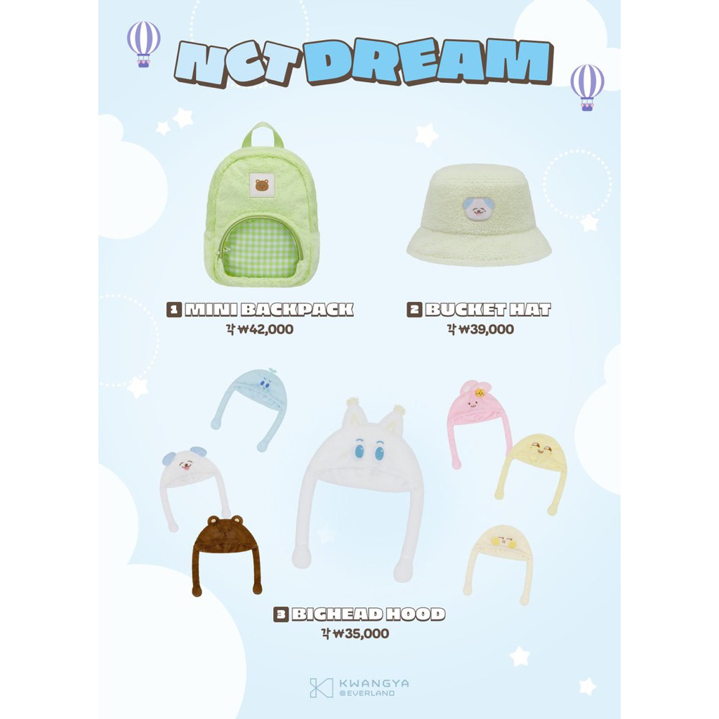 [PRE ORDER] MD MINI BACKPACK BUCKET HAT BIGHEAD HOOD NCT DREAM X EVERLAND KWANGYA MARK RENJUN JENO H