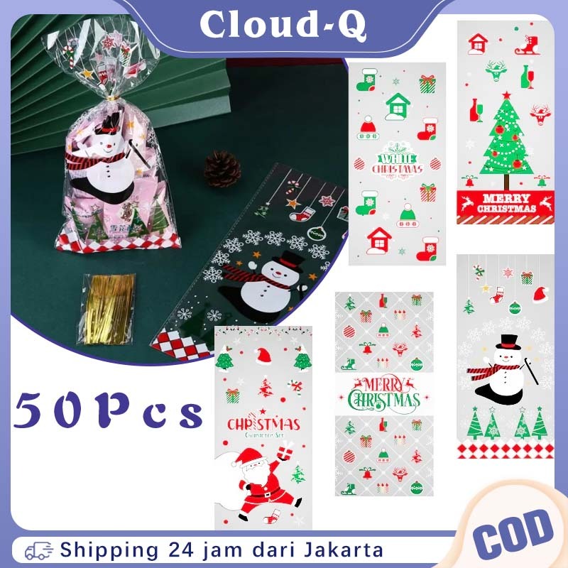 50 Pcs Candy Bag Christmas / Diy Plastik Parcel Natal / Kantong Plastik Opp Bening