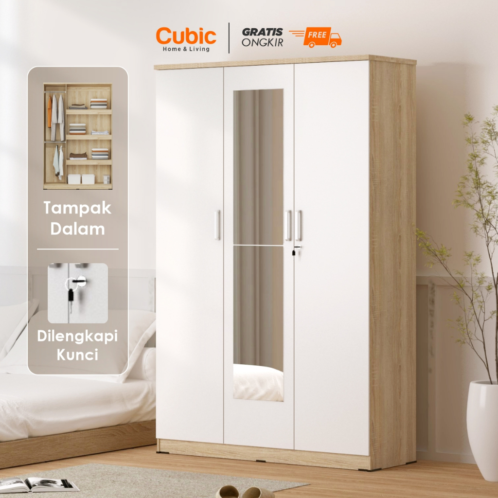 Cubic Lemari Pakaian Minimalis / Lemari Baju 3 Pintu - LUNA LP 3P