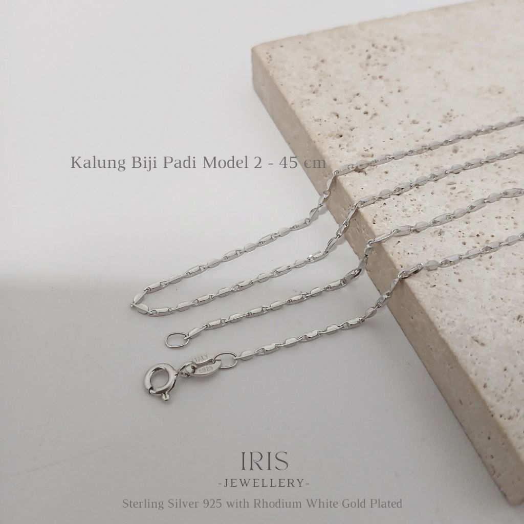 [Iris Jewellery] - Kalung Biji Padi Model 2 - 45 cm - Sterling Silver 925 lapis Emas Putih 18K