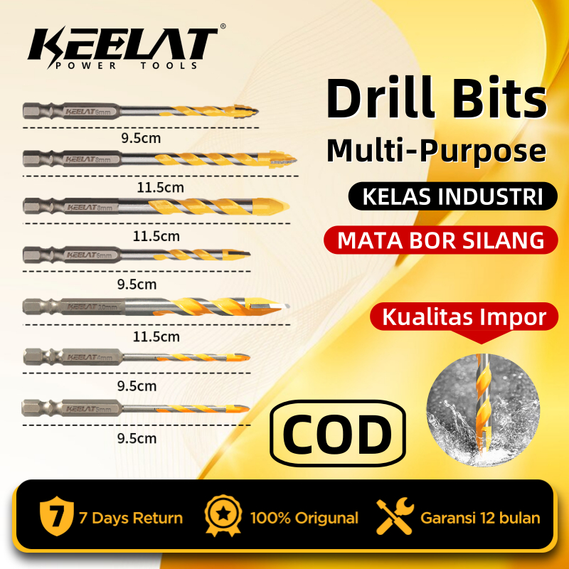 【KEELAT】Bor Silinder Multifungsi Kepala Silinder Hitam Bahan Paduan Hexagonal Cocok untuk Bor Kaca/K