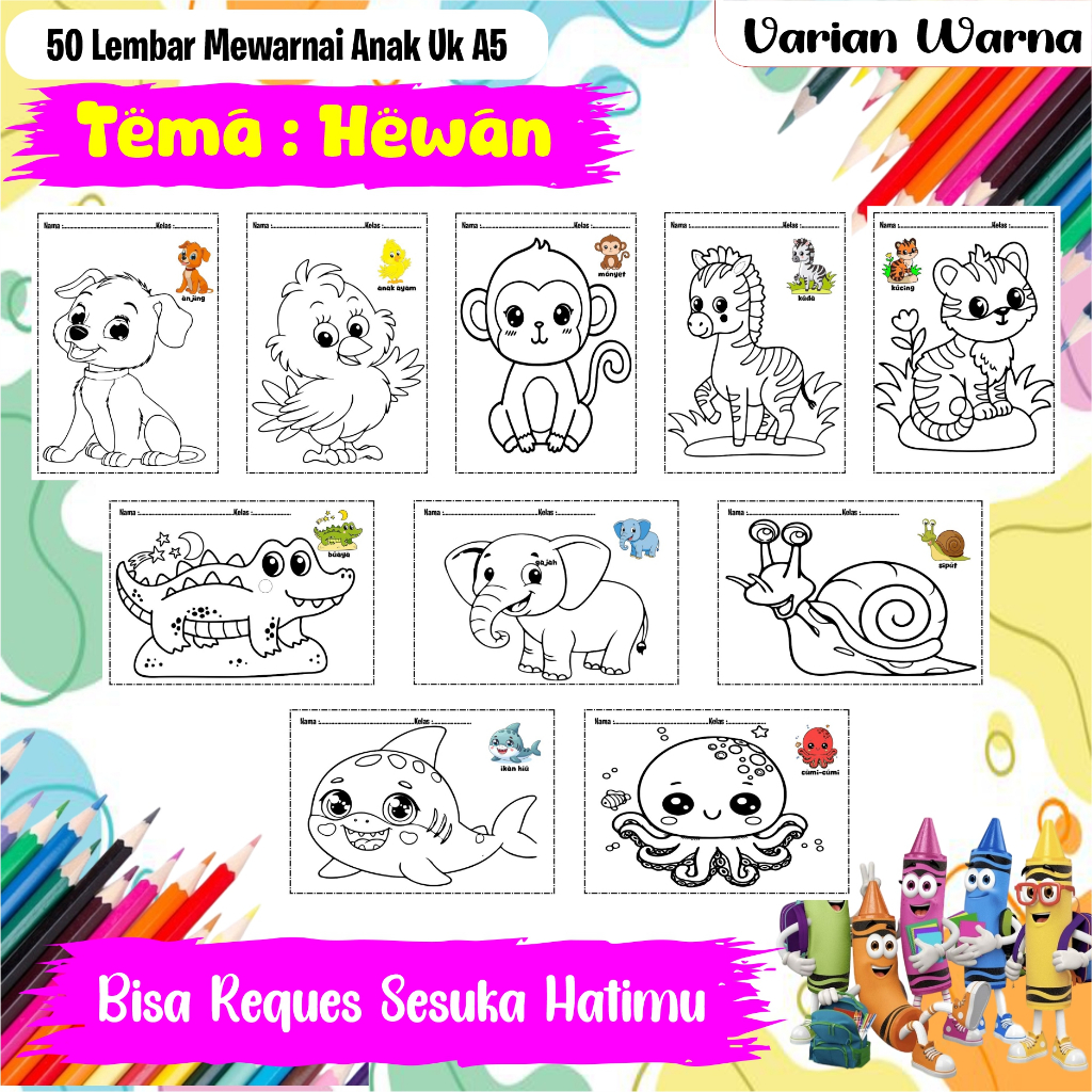 

50 Lembar Kertas Mewarnai Anak Bisa Request yang Anda mau