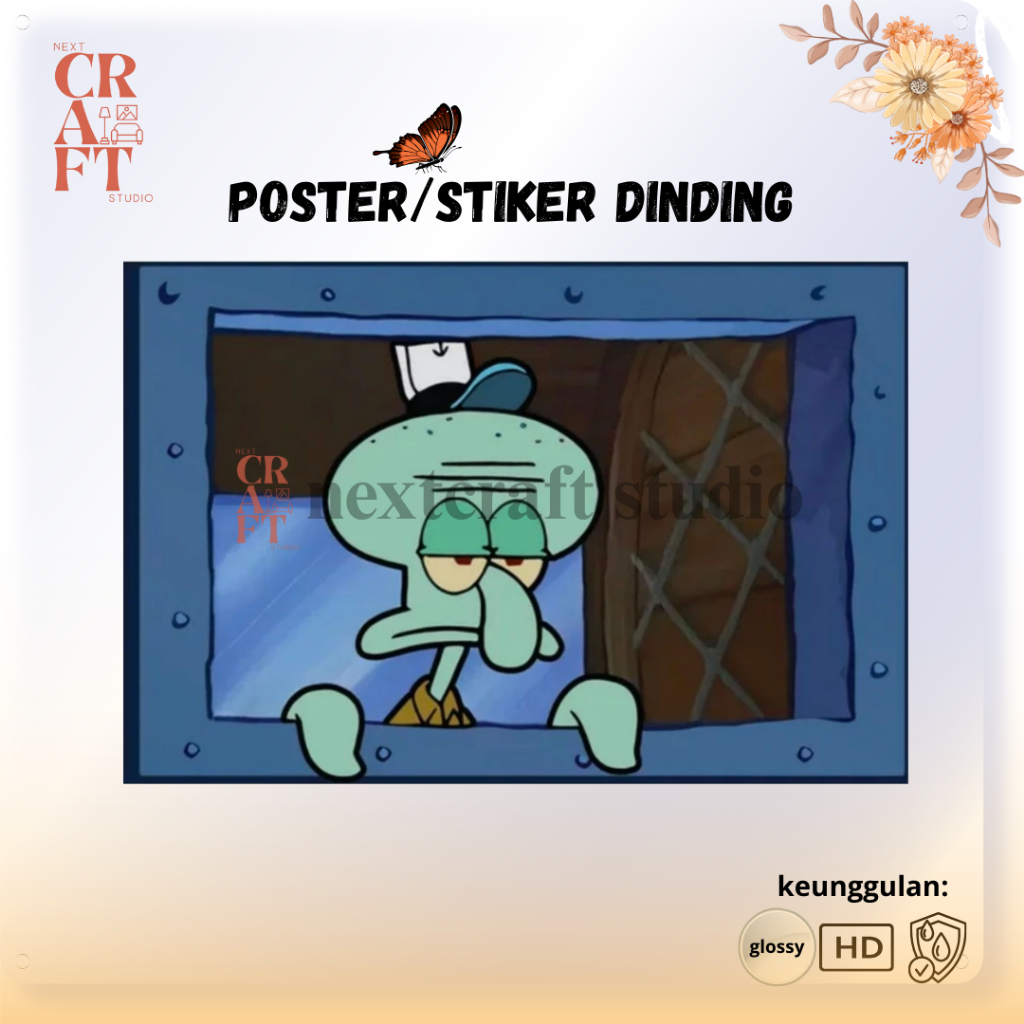 Stiker Dinding Jendela Squidward Ukuran A3+