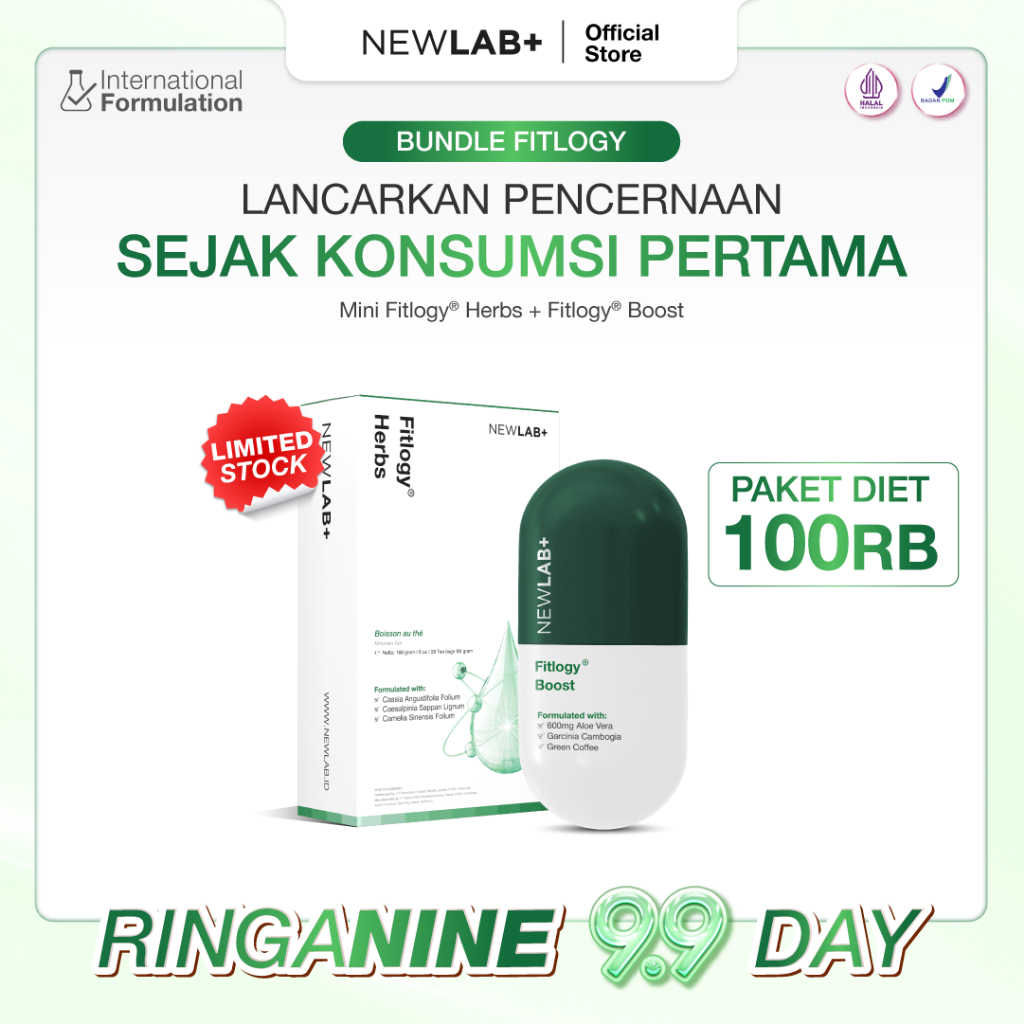 [Paket 100ribuan] NEWLAB Bundling 1 Box Fitlogy Mini Tea Drink + 1 Box Fitlogy Boost | Teh Detox Min