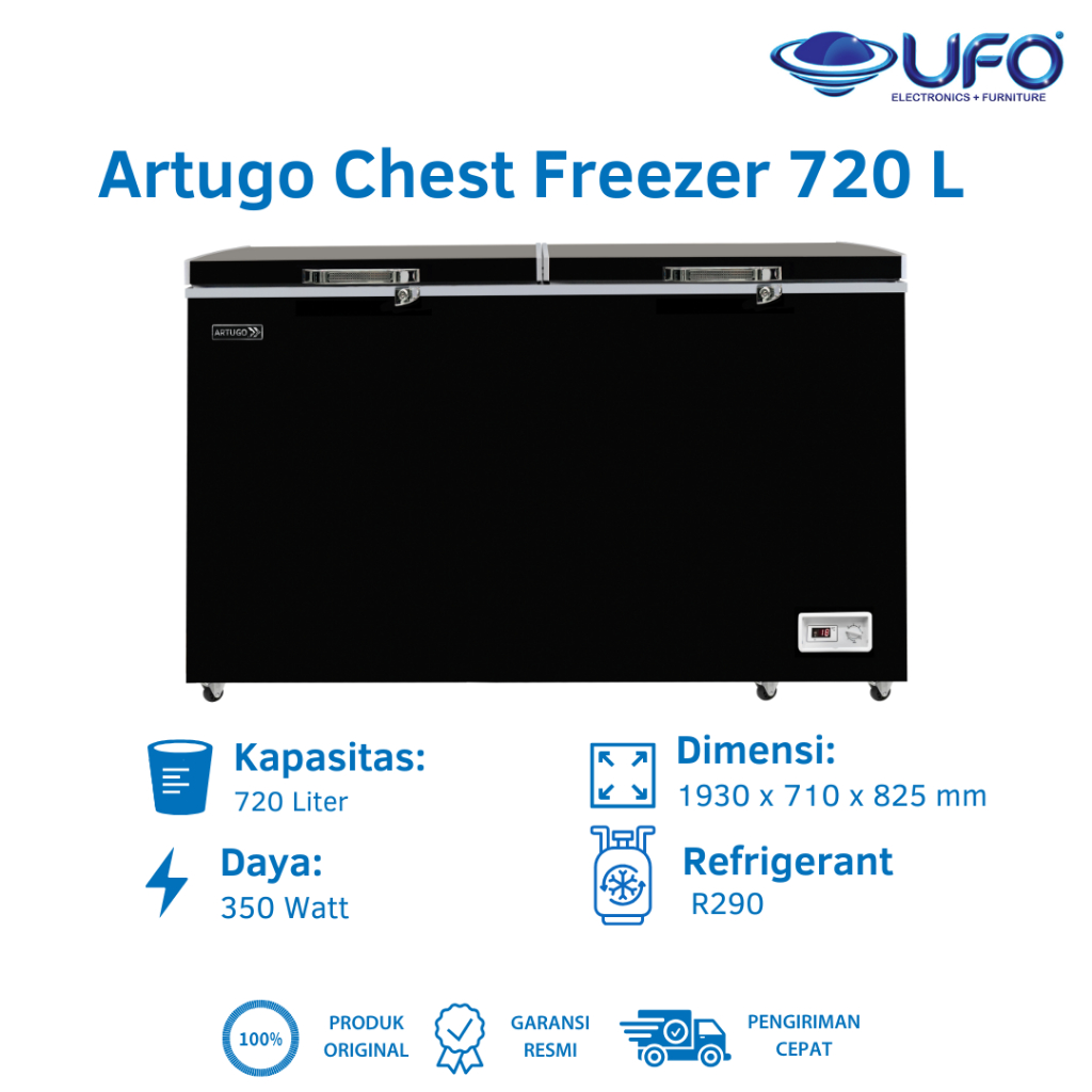 CHEST FREEZER ARTUGO CF732K 720 Liter – Freezer Box Kapasitas Besar Hemat Energi
