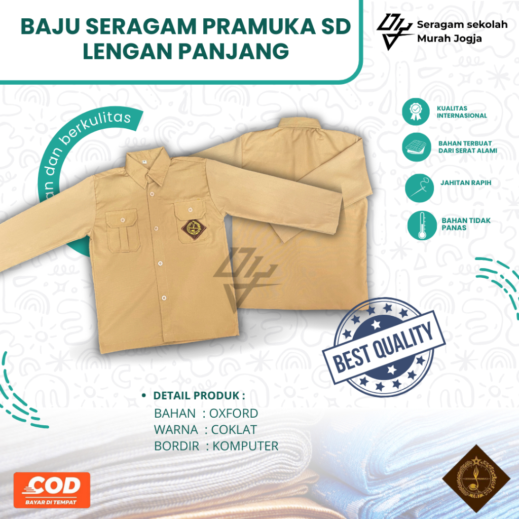 SERAGAM PRAMUKA SD | SERAGAM PRAMUKA LENGAN PANJANG SD | BAJU PRAMUKA LENGAN PANJANG SD PREMIUM