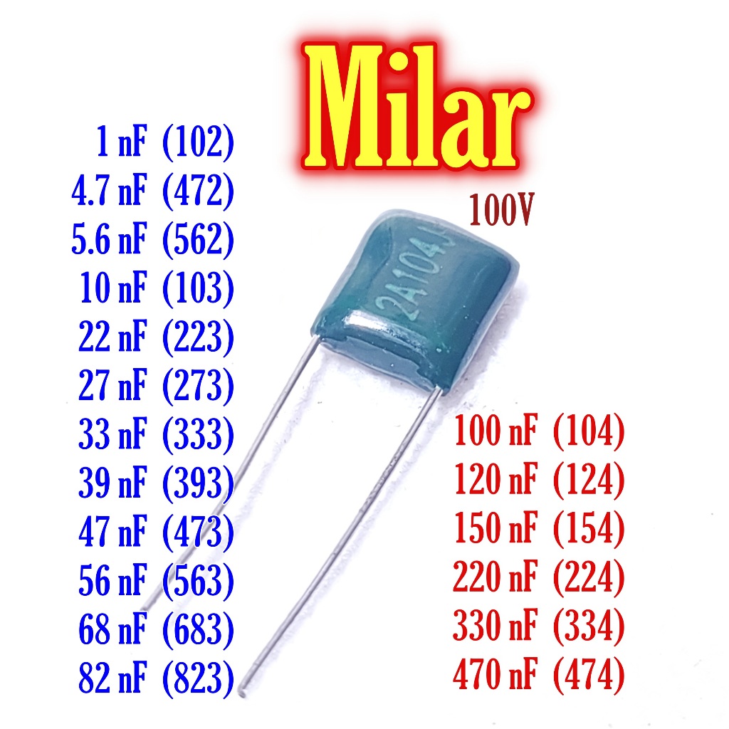 20-50Pcs Kapasitor milar 1nF 4.7nF 5.6nF 10nF 22nF 27nF 33nF 39nF 47nF 56nF 68nF 82nF 100nF 120nF 15