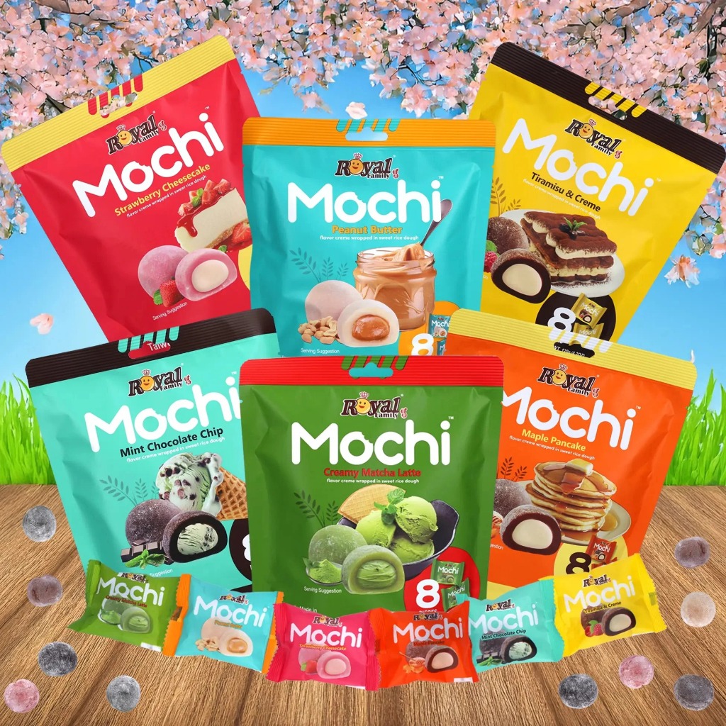 Camilan Royal Family Tai Mochi Peanut Red Bean Sesame Taro Coconut, Pouch Maple Pancake Chocolate Mi