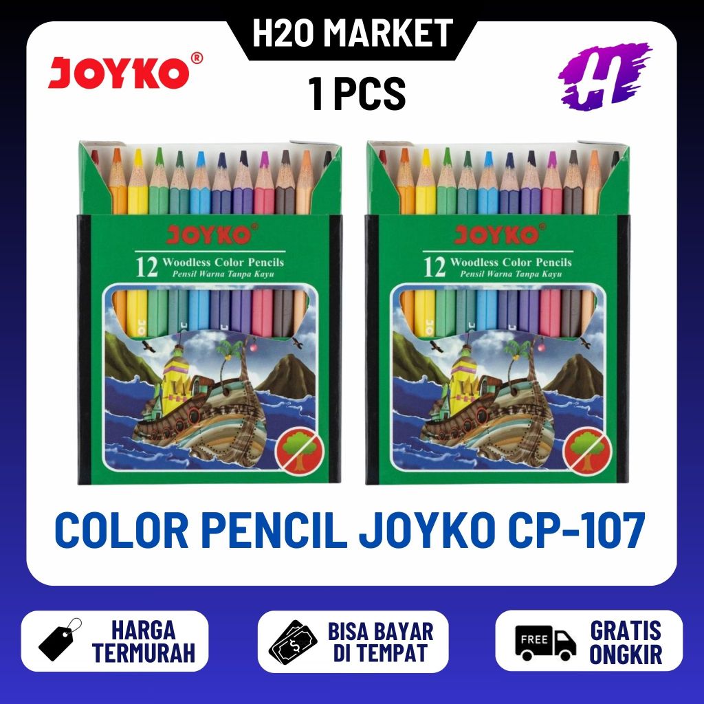 

❤️H2O❤️ Pensil warna Joyko 12 warna pendek CP-107 Woodles ( 1set )
