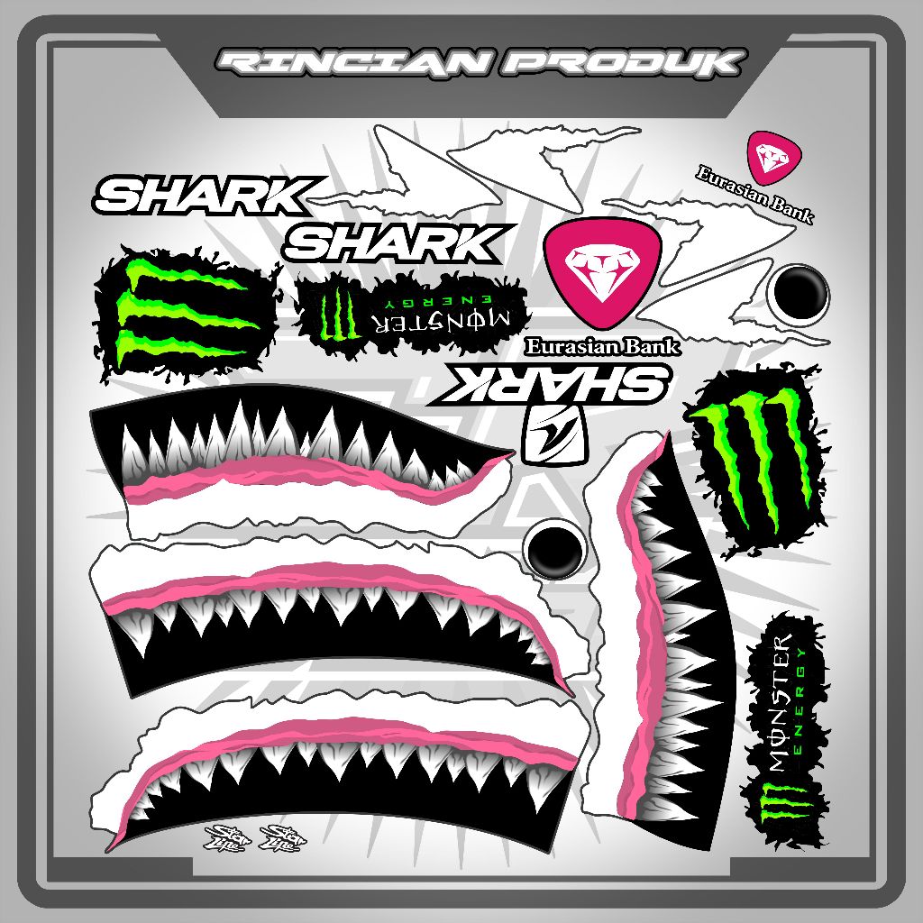 STIKER HELM MOTIF Shark Race R Pro Lorenzo White Shark