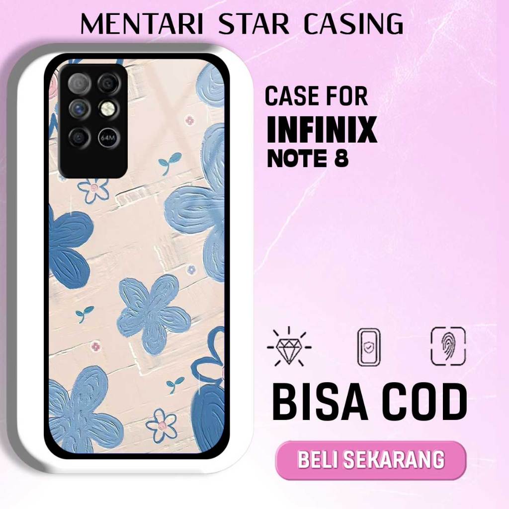 CASE INFINIX NOTE 8 - SOFTCASE PREMIUM MATE HARD CASE - CASE GLOSY HOLOGRAM MOTIF BUNGA CANTIK