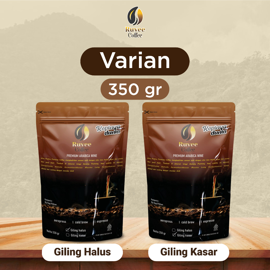 

Ruvee Coffee – Kopi Arabica Wine Gunung Puntang | Giling Halus & Kasar 350g