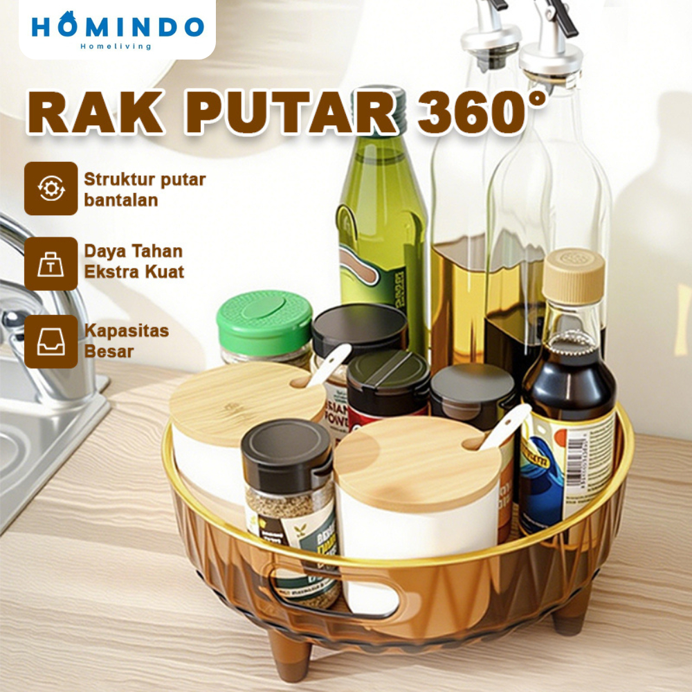 HOMINDO [COD] Rak Penyimpanan Putar 360° / Rak Putar Dapur / Rak Bumbu Transparan / Rak Kosmetik Tra
