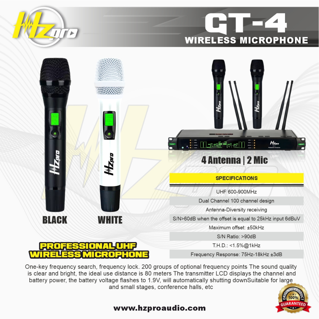 MIC WIRELESS HZ PRO GT-4 ORIGINAL - 2 HANDLE MIC | 4 ANTENA