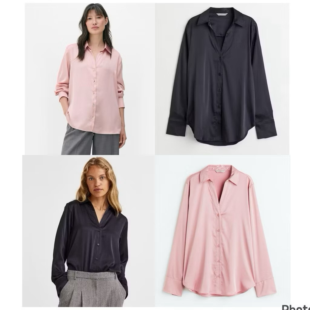 HNM V-Neck Silk Satin Blouse Formal Mewah