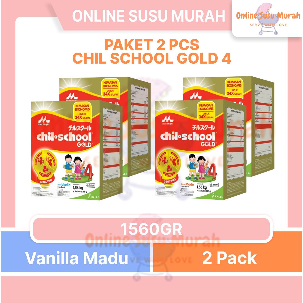 CHILSCHOOL GOLD PAKET 2 KOTAK VANILA MADU 1560 GRAM CHIL SCHOOL MORINAGA POTONG TUTUP ATAS PTMN