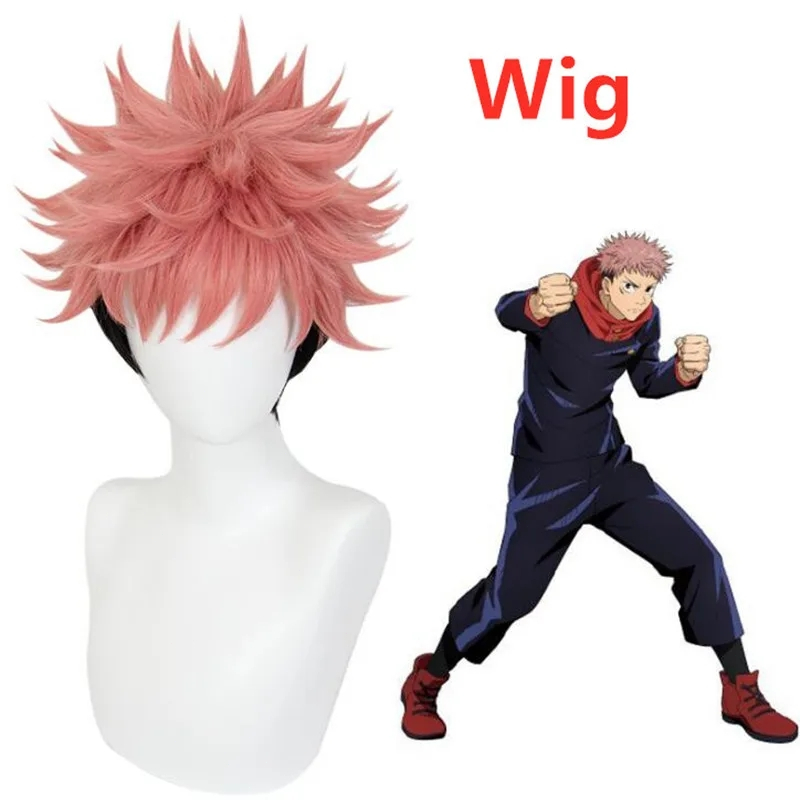 Yuji ltadori Cosplay Kostum Pria WanitaAnime Pakaian Wigs Navy Blue Tops CelanaBaju olahraga