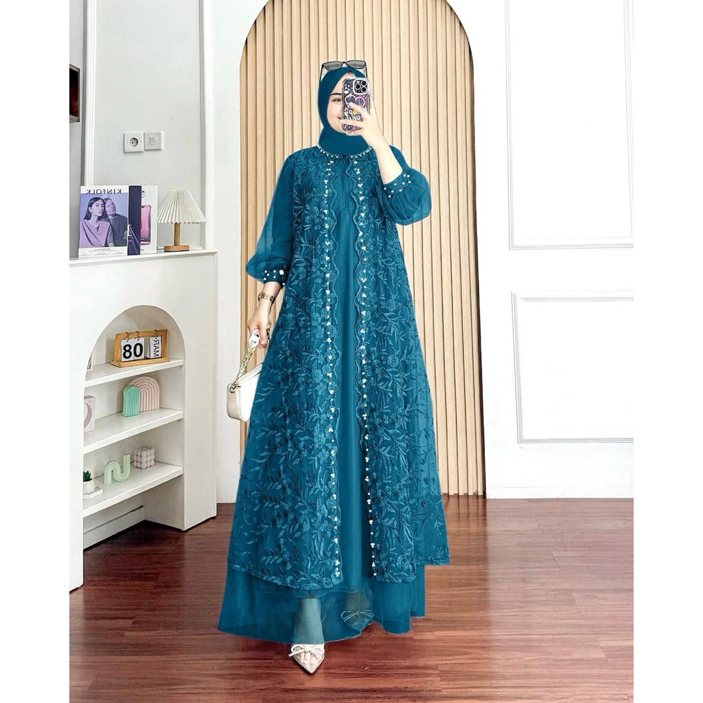 Maxi Lyodra Gamis Pesta Brukat Muslimah M-XXL-EMERALD GREEN