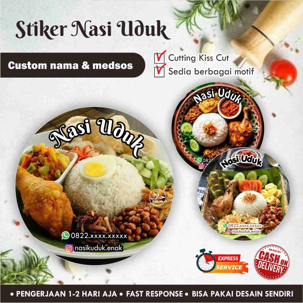 

[170 pcs] Stiker Nasi Uduk Cromo bulat / Label kemasan makanan / minuman / promosi / murah