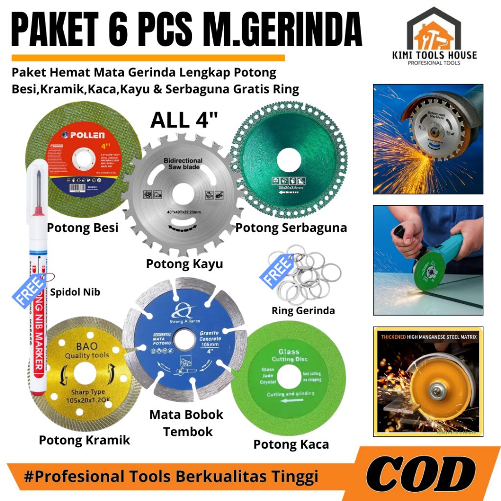 PAKET 6PCS Mata Gerinda Gratis Spidol dan Ring Gerinda Mata Gerinda Pemotongan Serbaguna /Potong Kay