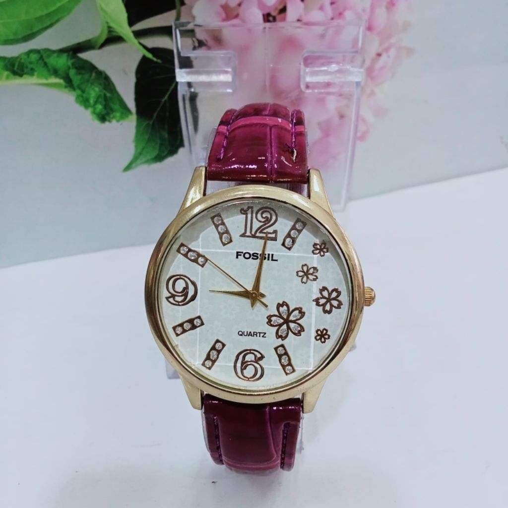 JAM TANGAN FASHION WANITA BULAT KULIT