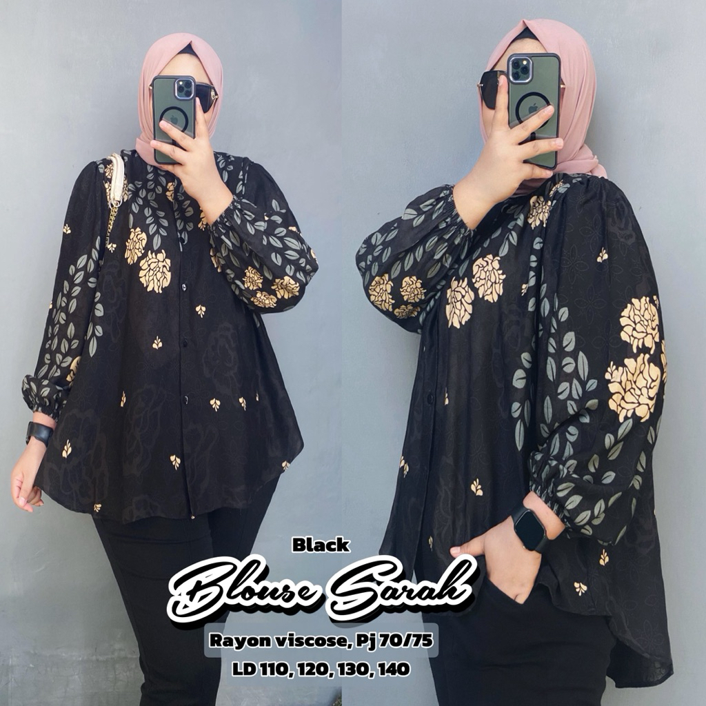 Blouse Atasan Wanita Jumbo LD 140 120 Kemeja Big Size Kekinian Rayon XXL 4XL Motif Bunga Abstrak Pol
