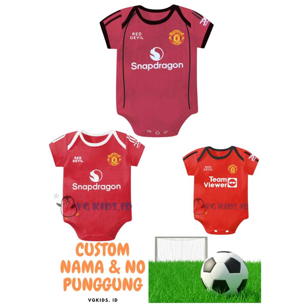 (Bisa Custom Nama) Baju Bayi Jumper Bayi MU Manchester United Jumpsuit Baby MU Jersey Bayi Bola