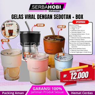 Gelas Tumbler Kaca Aesthetic / Gelas Kaca Dengan Sedotan /  Gelas kaca sedotan souvenir pernikahan e