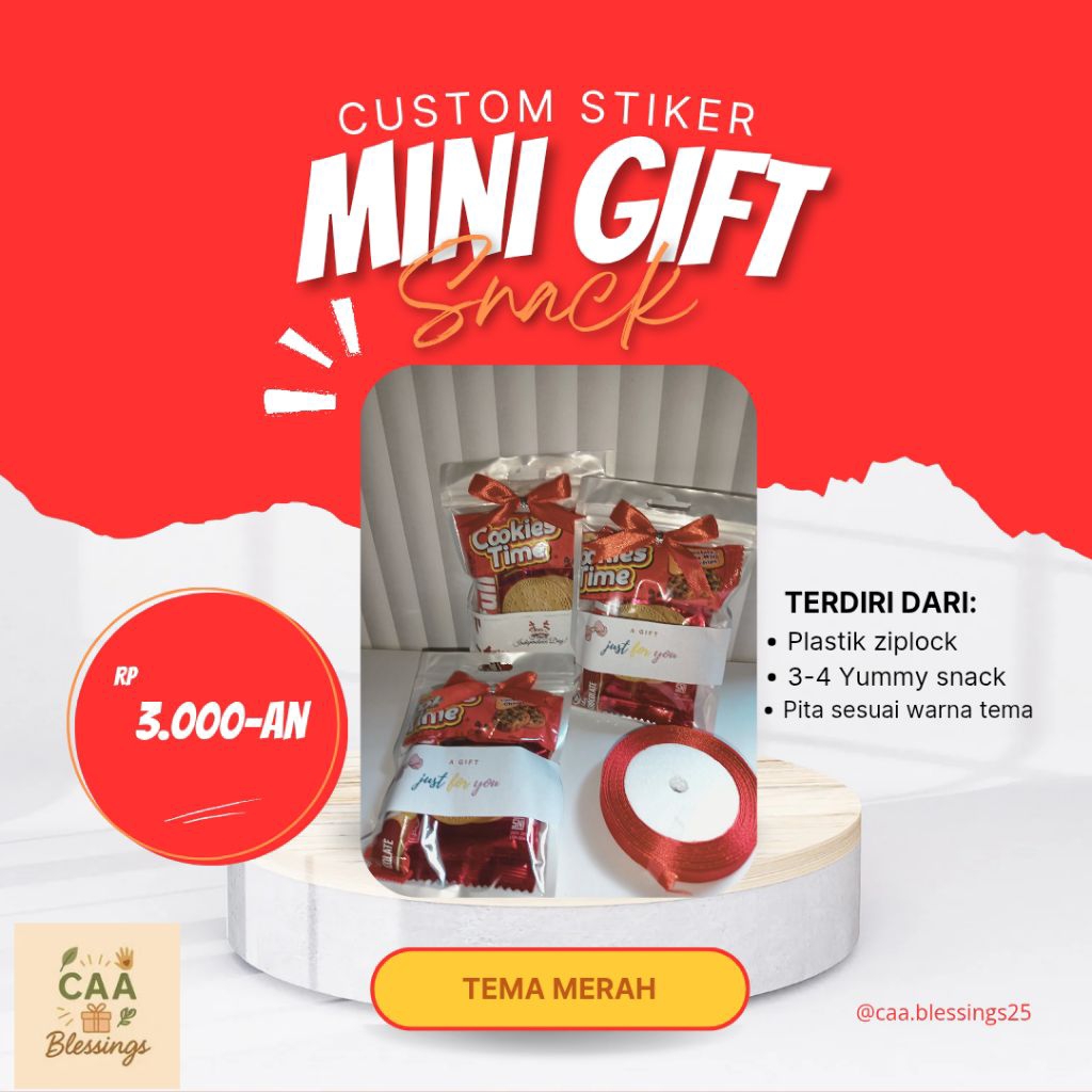 

Mini Gift Snack Tema Merah | [ Free Custom Stiker ] | Mini Snack ulangtahun | Isian Snack pouch
