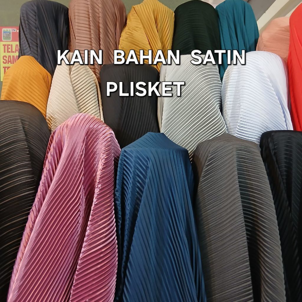 Kain bahan satin plisket polos / Kain satin plisket super premium / Kain satin plisket import