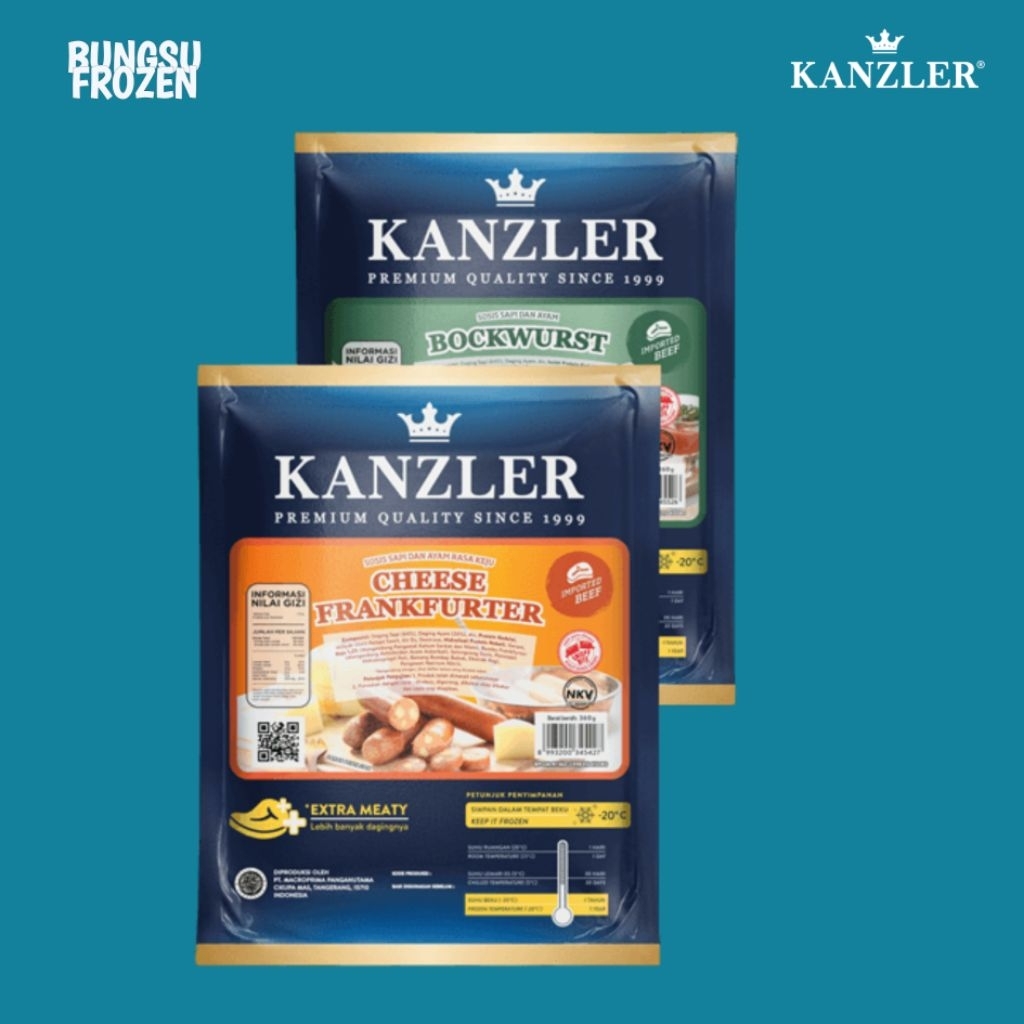 

Kanzler Cheese Frankfurter Premium Quality - Sosis Sapi dan Ayam Rasa Keju (360 gram)