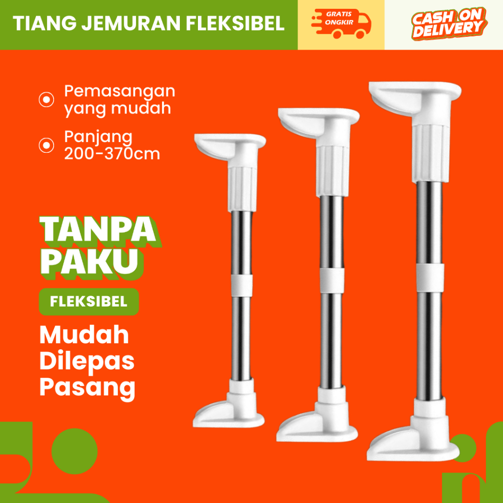 Tiang Jemuran Baju Gantungan Stainless Steel Fleksibel Tiang Gorden Fleksibel Tiang Jemuran Portable