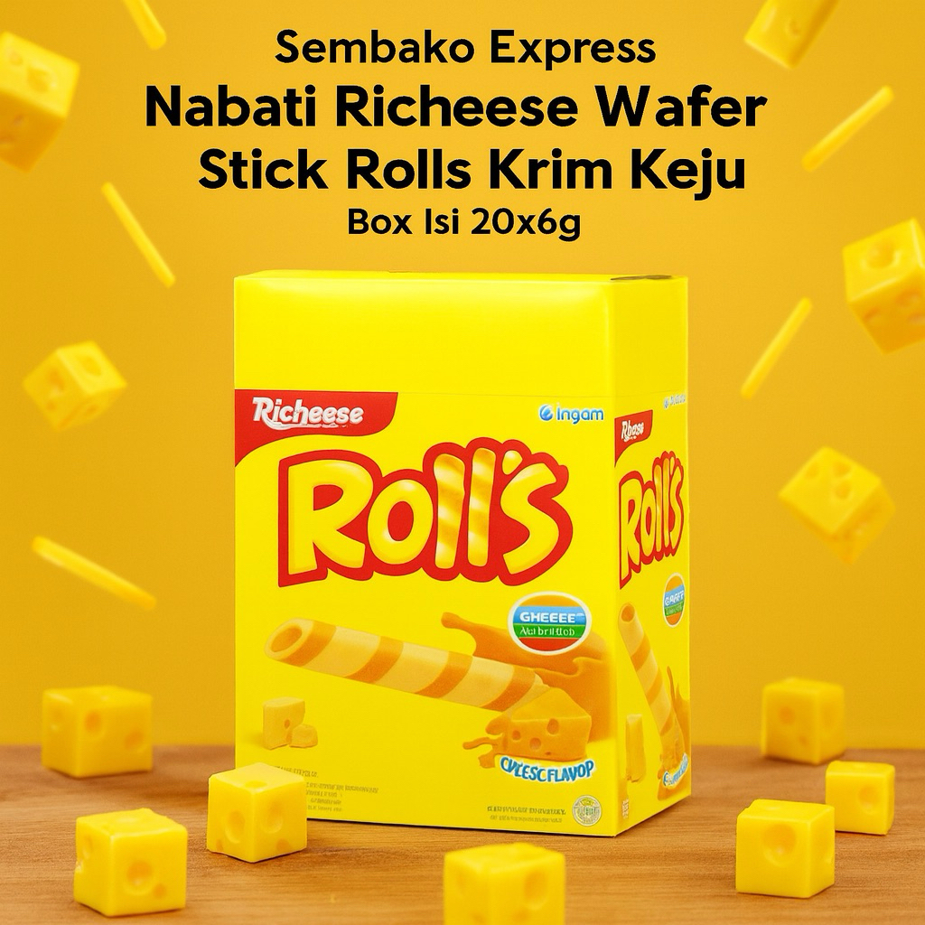 

Nabati Richeese Rolls Wafer Stick Keju Box 20 x 6g