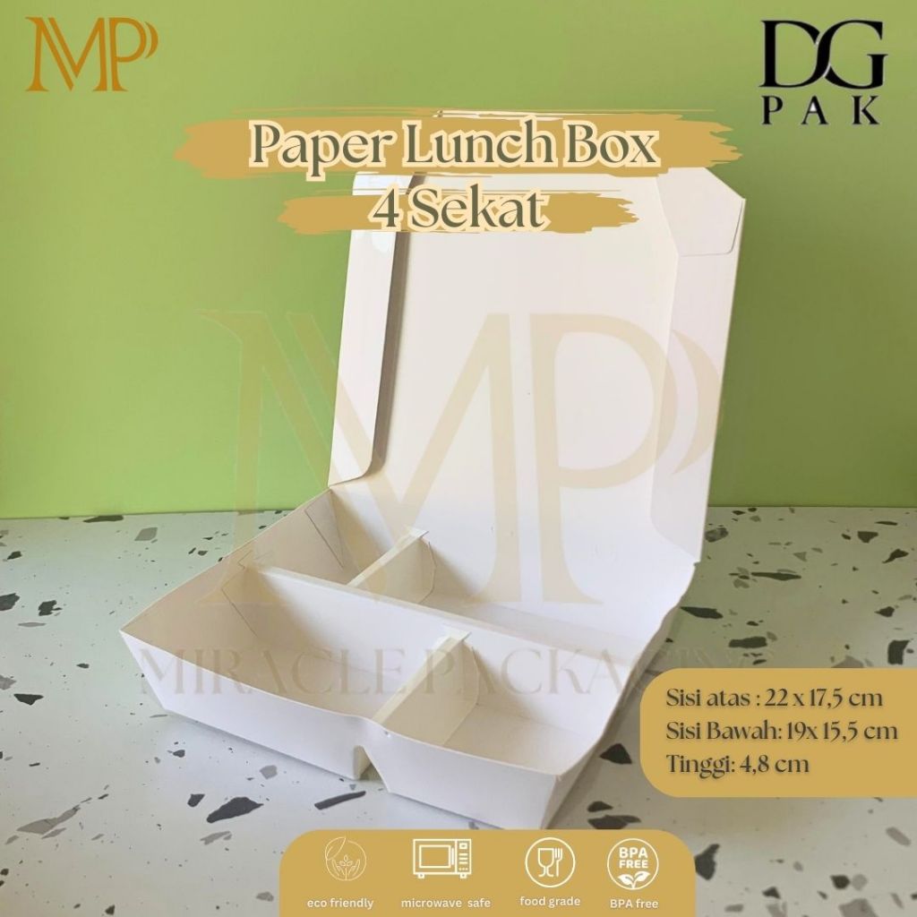 Paper Lunch Box Bento Sekat 4 / Paper Lunch Box Ivory Sekat 4 / Paper Lunch box Laminasi 50 pcs