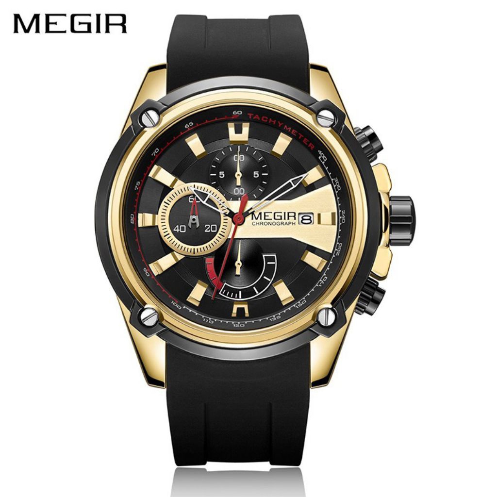 MEGIR 2086 Jam Tangan Pria Analog Chronograph Aktif Aktif Tali Silicone CURRENOS