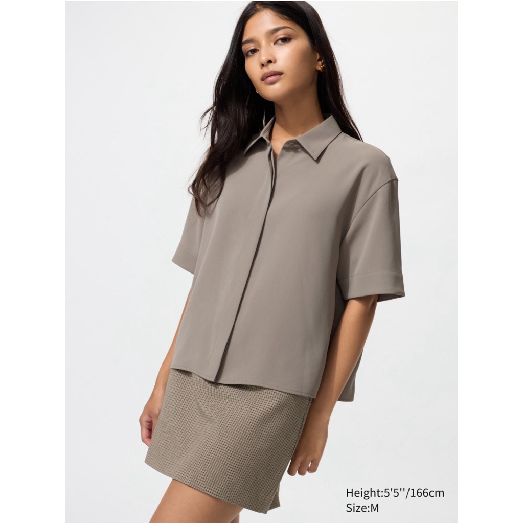 Women Uniqlo Blus Drape Flared