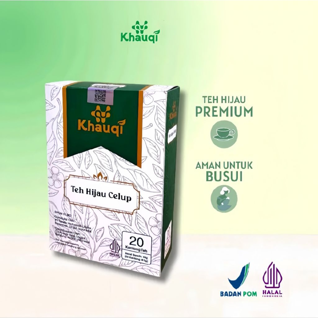

Teh Hijau Celup KHAUQI Premium cocok untuk detok sistem pencernaan Isi 20 Kantong Teh @40g