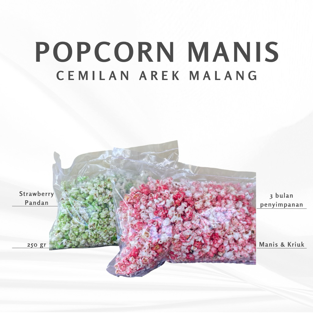 

Popcorn Manis 250gr | Cemilan Arek Malang | Rasa Strawberry & Pandan | Camilan Manis Kriuk Isi Banyak Harga Murah