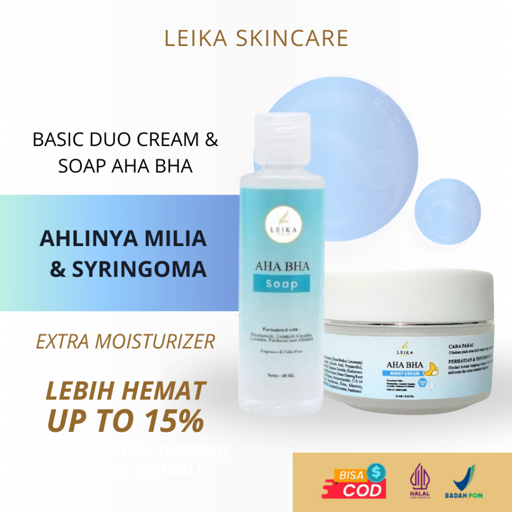 LEBIH HEMAT Leika Skincare AHA BHA Night Cream & Serum AHA BHA Penghilang Milia Syringoma Obat Milia