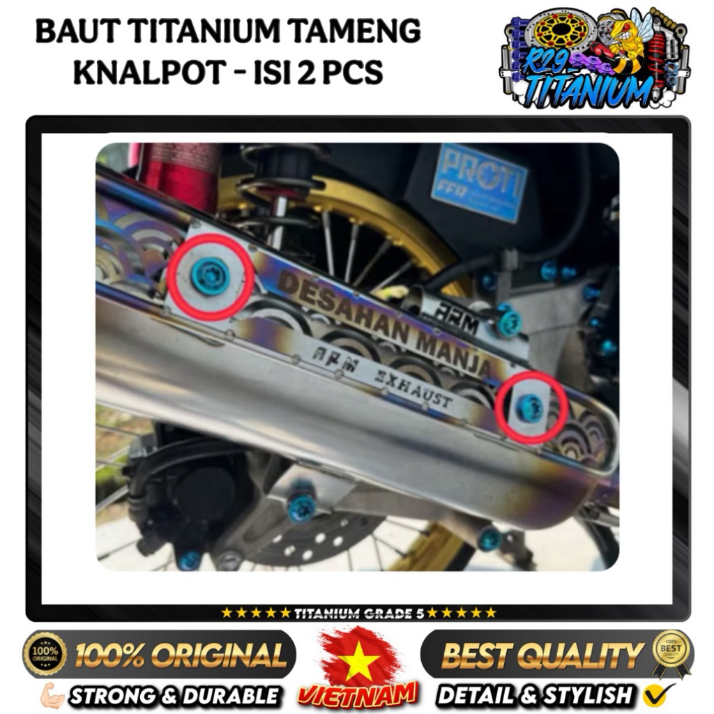 BAUT TITANIUM TAMENG KNALPOT ARM LUSTER V2 ORIGINAL TITANIUM GR5 - ISI 2 BIJI