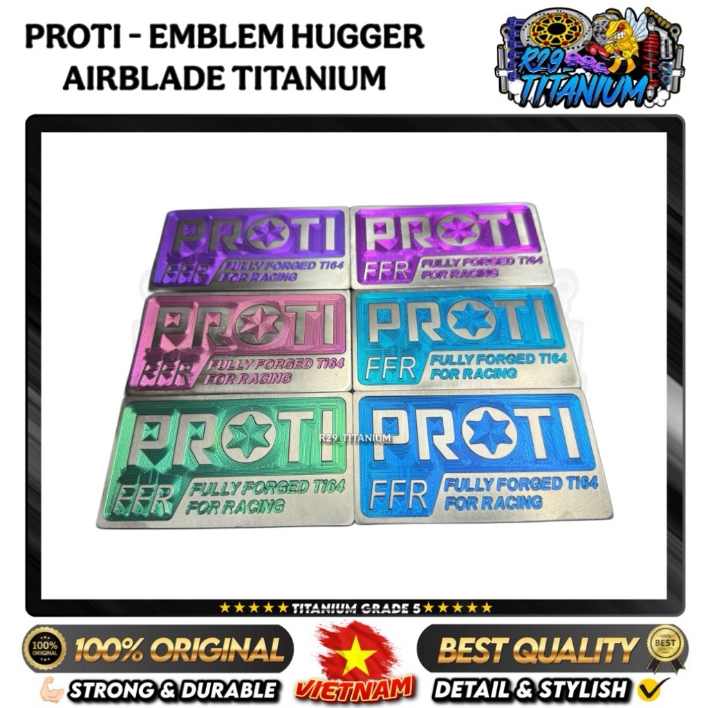 PROTI - EMBLEM HUGGER AIRBLADE TITANIUM VARIAN WARNA - ORIGINAL TITANIUM GR5 VIETNAM